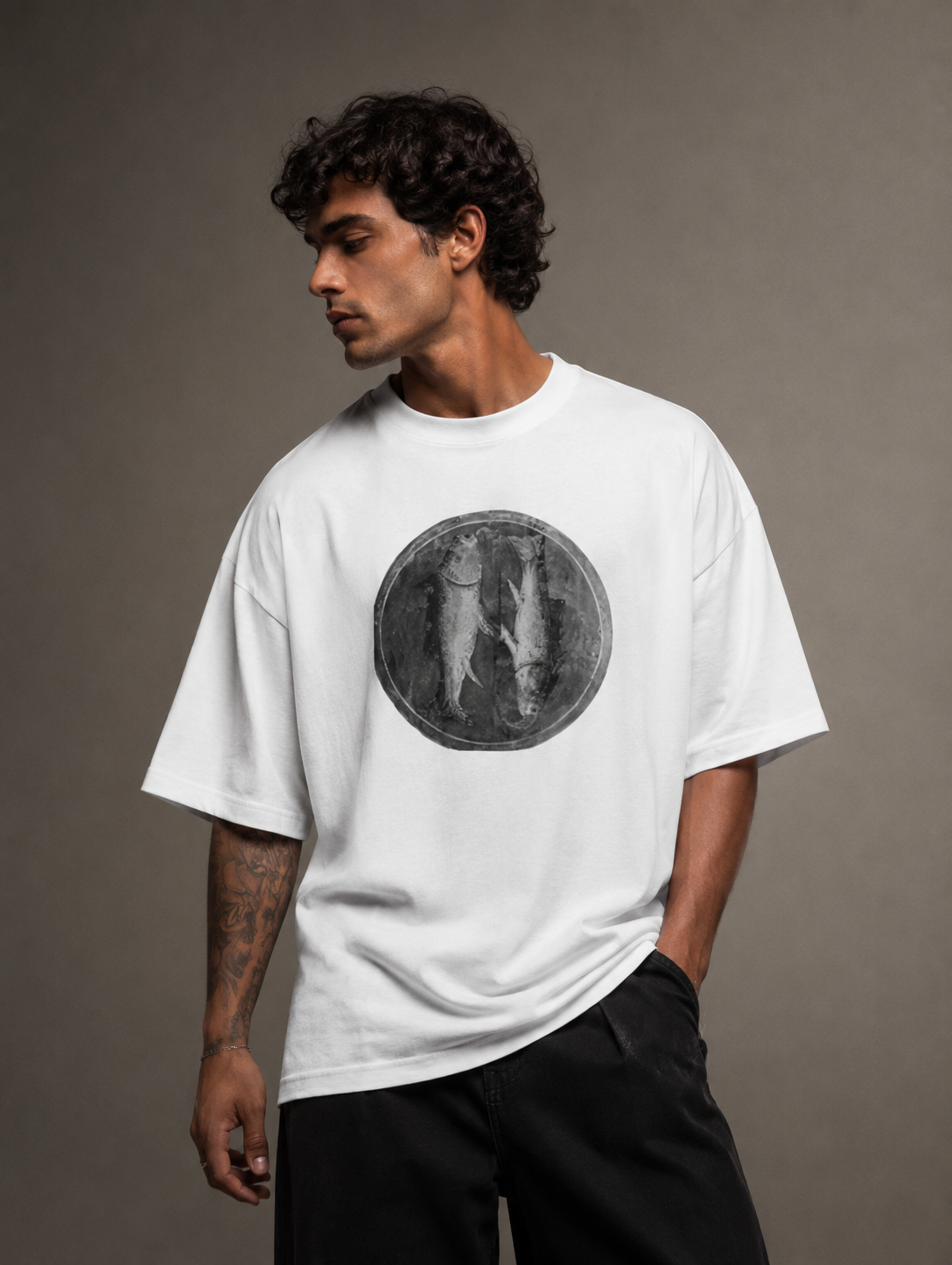 Oversized Heavyweight T-Shirt |  "Pisces — Twin Fish"