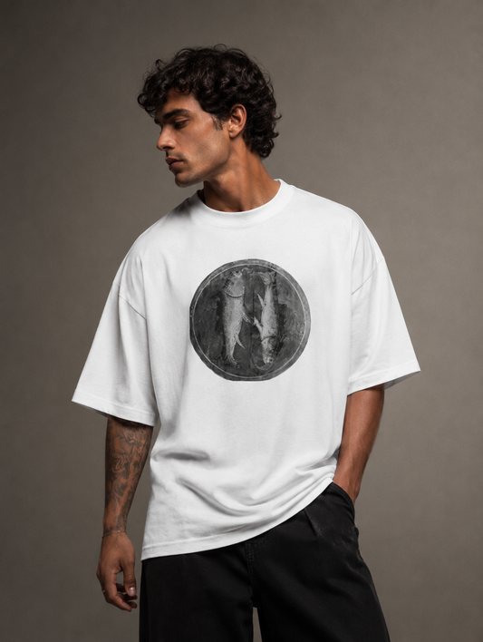 Oversized Heavyweight T-Shirt |  "Pisces — Twin Fish"