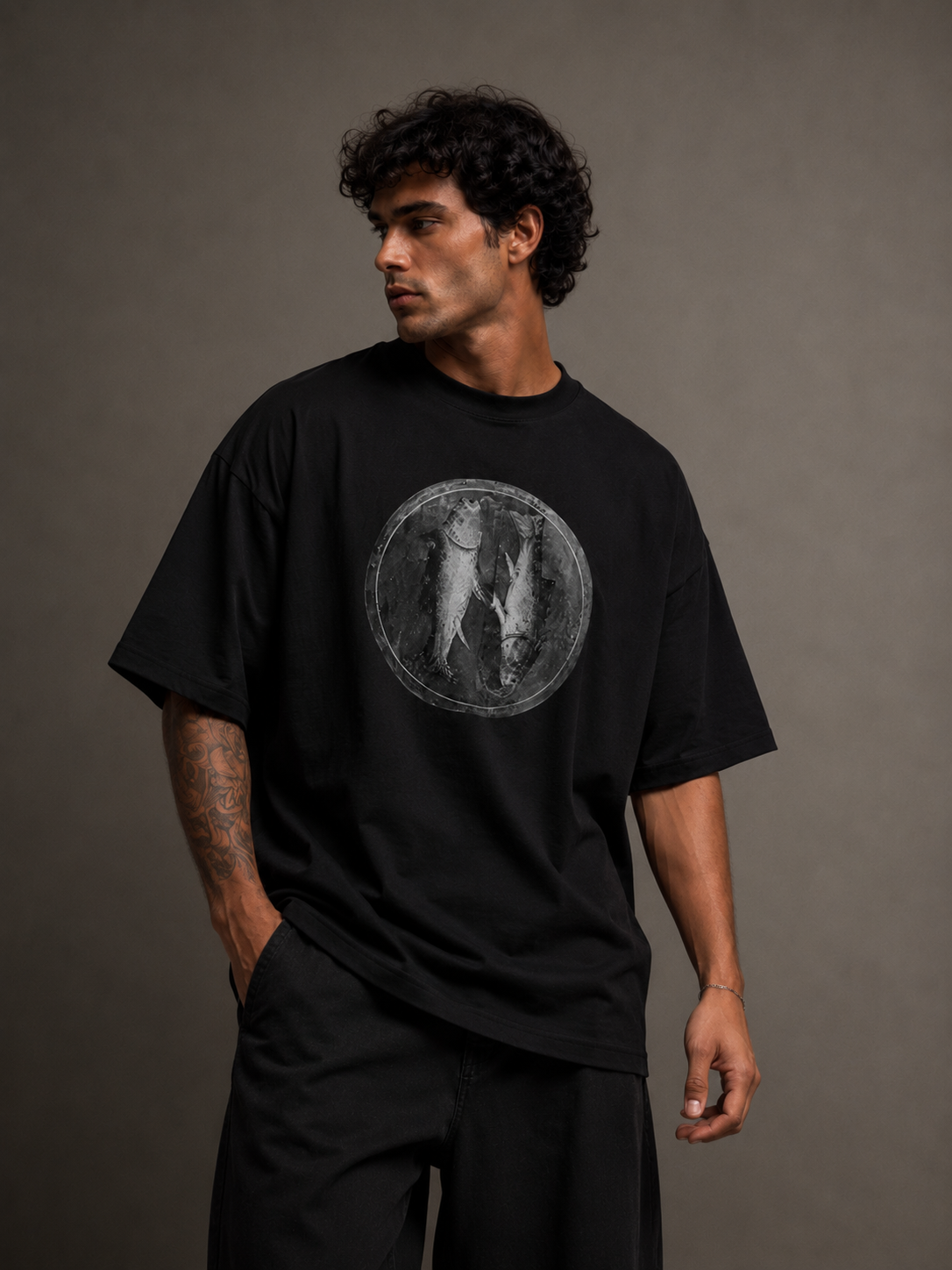 Oversized Heavyweight T-Shirt |  "Pisces — Twin Fish"